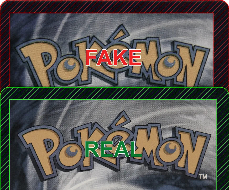 Fake card below the authentic. Note the border width difference