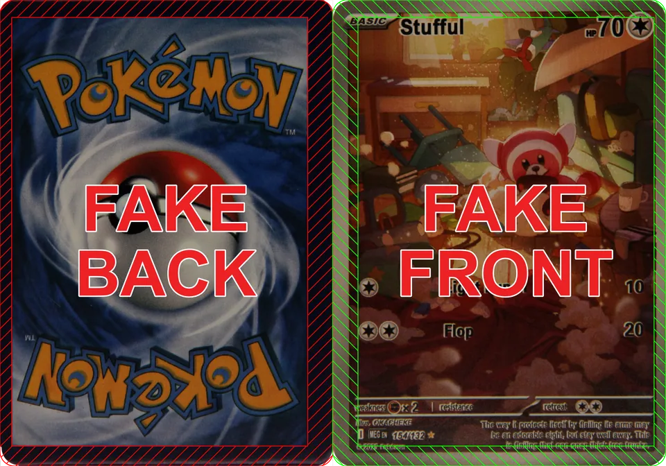 Fake card (left) vs authentic (right)