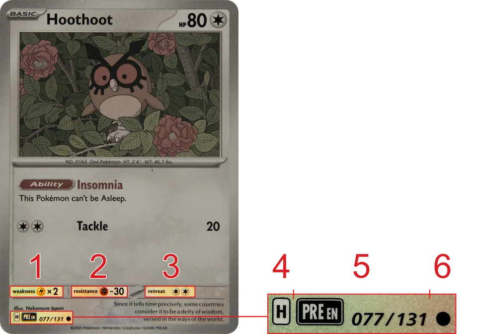 A modern Hoothoot card (Prismatic Evolutions #077/131)