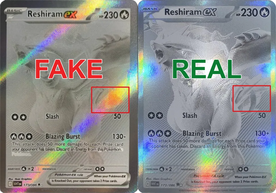 Texture comparison: Reshiram fake vs authentic