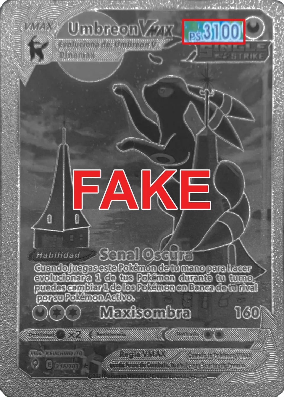 Spanish Umbreon card with 3100 HP