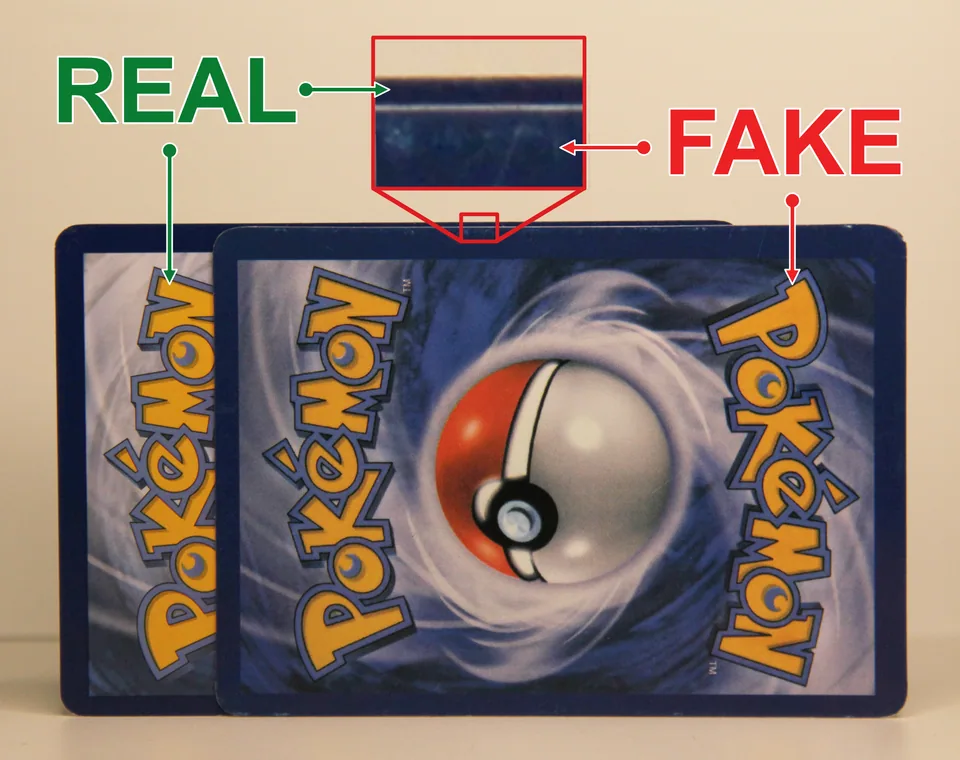 Fake card (on the front) is smaller vs authentic (on the back)